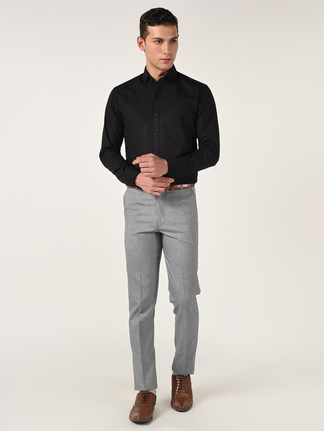 grey textured flat front formal trouser - 16709827 - Zoom Image - 4