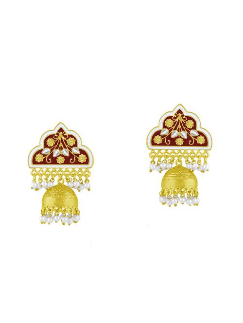 red metal jhumka earring - 16711461 - Very Small Image - 1