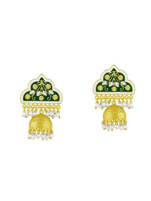 green metal jhumka earring - 16711463 - Very Small Image - 1