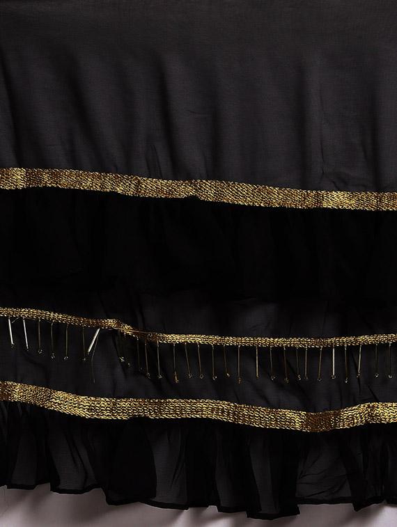 solid fusion ruffled saree with blouse - 16711650 - Zoom Image - 4