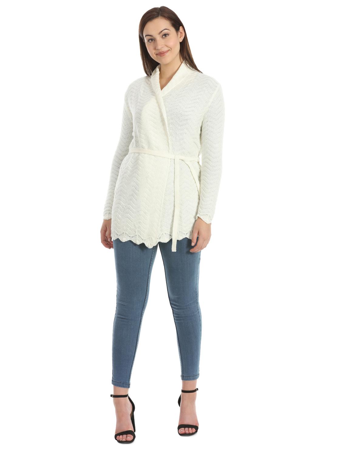 tie front acrylic wool blend cardigan - 16711769 - Zoom Image - 4