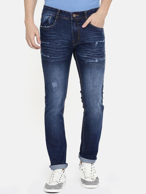 navy blue light washed ripped denim jeans - 16711803 - Standard Image - 1