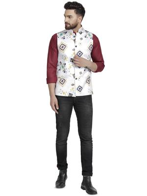 white printed nehru jacket - 16712161 - Standard Image - 4