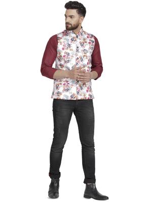white floral printed nehru jacket - 16712162 - Standard Image - 4