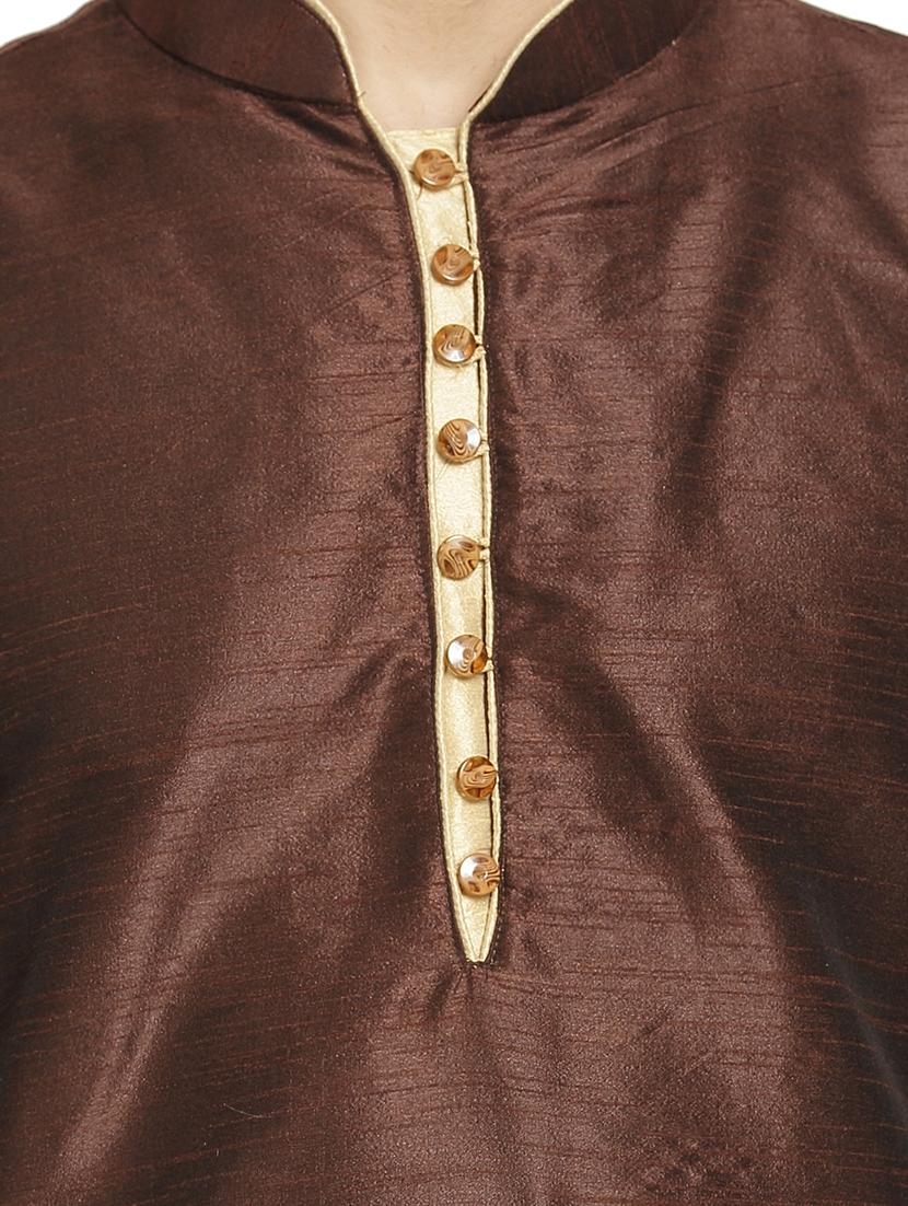brown solid kurta pyjama set - 16712668 - Zoom Image - 4