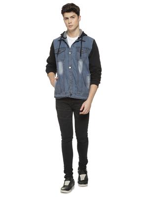 blue color block denim jacket - 16712764 - Standard Image - 4
