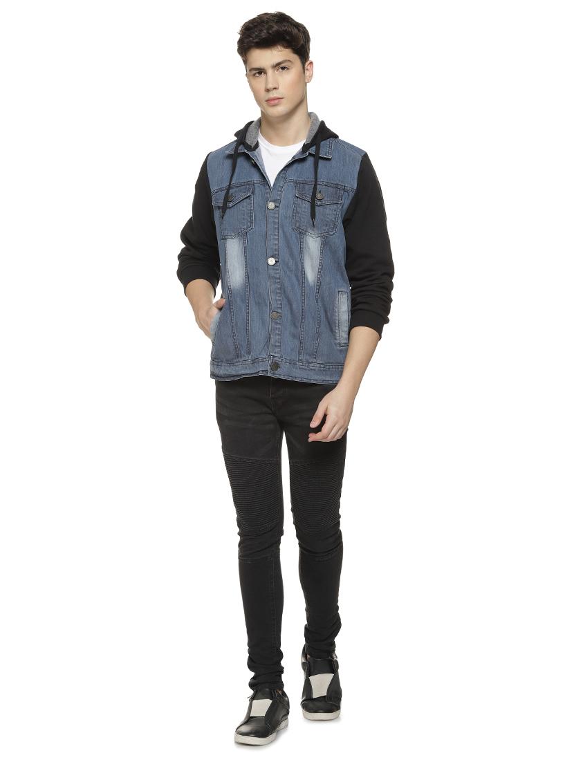 blue color block denim jacket - 16712764 - Zoom Image - 4