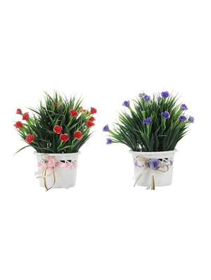 combo of 2 artificial plants with long green leaves, purple and red roses - 16712856 - Standard Image - 4