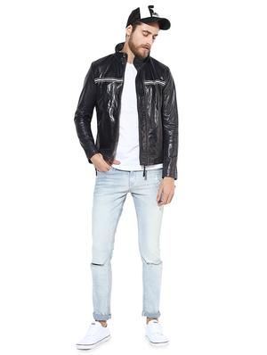 blue solid 100% lamb leather jacket - 16713620 - Standard Image - 4