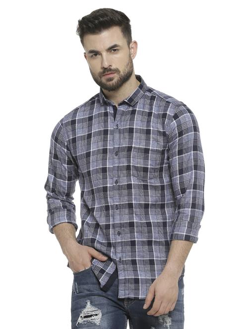 navy blue checkered casual shirt - 16713870 - Standard Image - 1