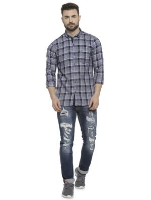 navy blue checkered casual shirt - 16713870 - Standard Image - 4