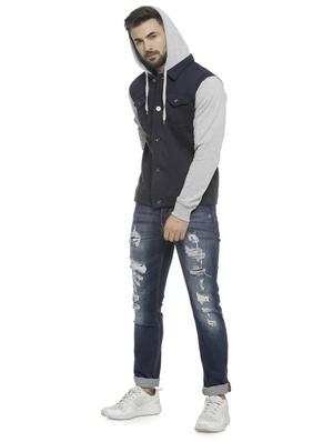 blue color block casual jacket - 16713888 - Standard Image - 4