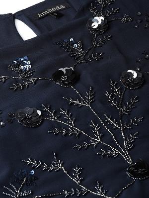 embellished detail round neck a-line dress - 16713927 - Standard Image - 4