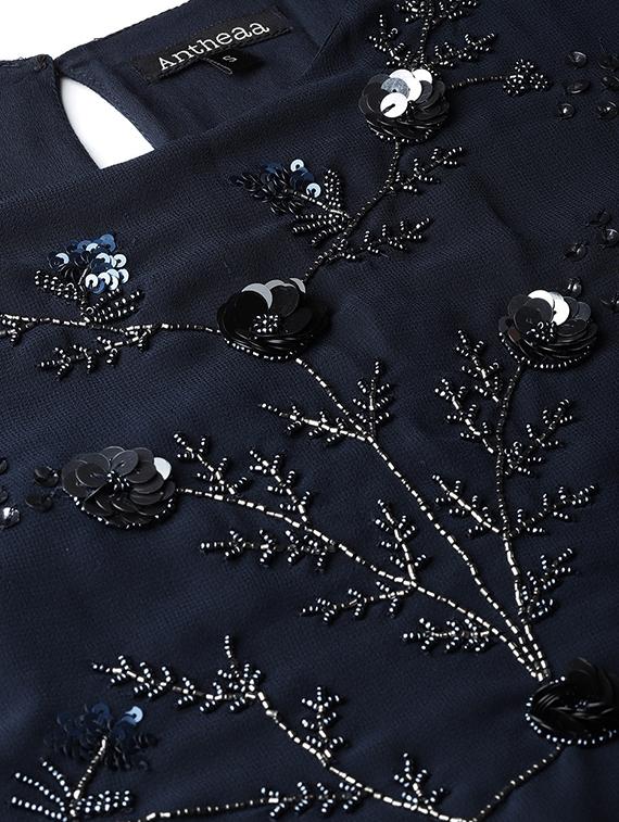 embellished detail round neck a-line dress - 16713927 - Zoom Image - 4