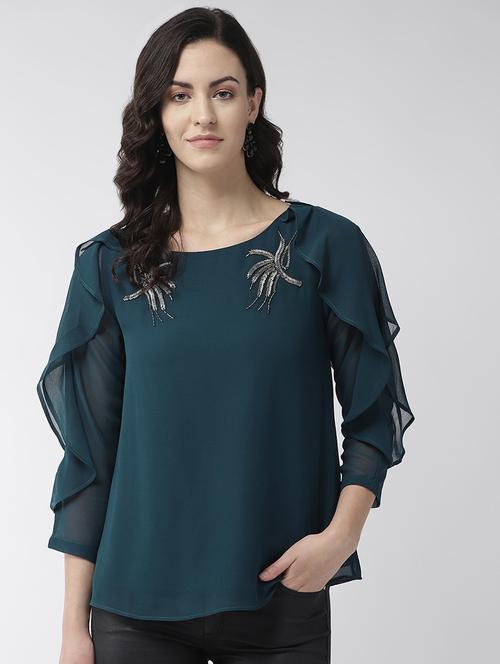 embellished detail ruffle sleeved top - 16713949 - Standard Image - 1