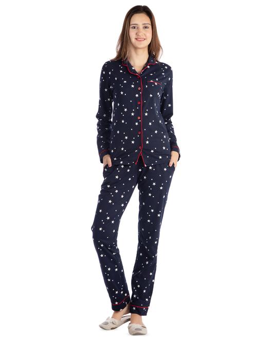 lapel neck quirky nightwear set - 16713969 - Standard Image - 1