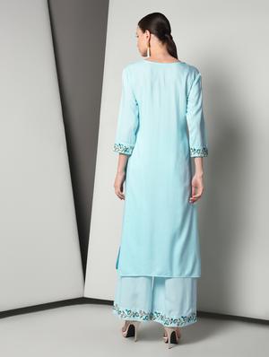 turquoise rayon kurta palazzo set - 16714195 - Standard Image - 4