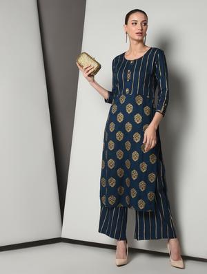 gold print kurta palazzo set - 16714196 - Standard Image - 4