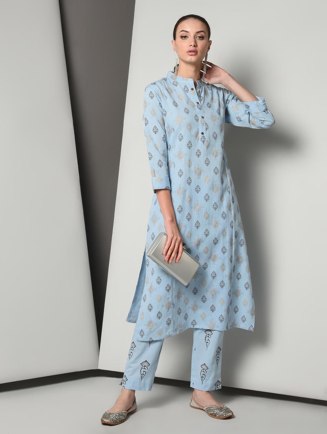 block print kurta pant set - 16714202 - Zoom Image - 4