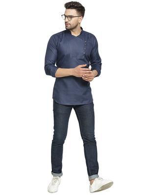 navy blue solid short kurta - 16714872 - Standard Image - 4