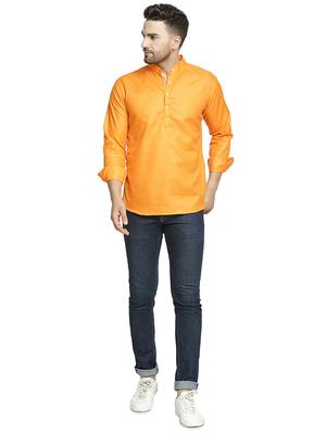 orange solid short kurta - 16717094 - Standard Image - 4