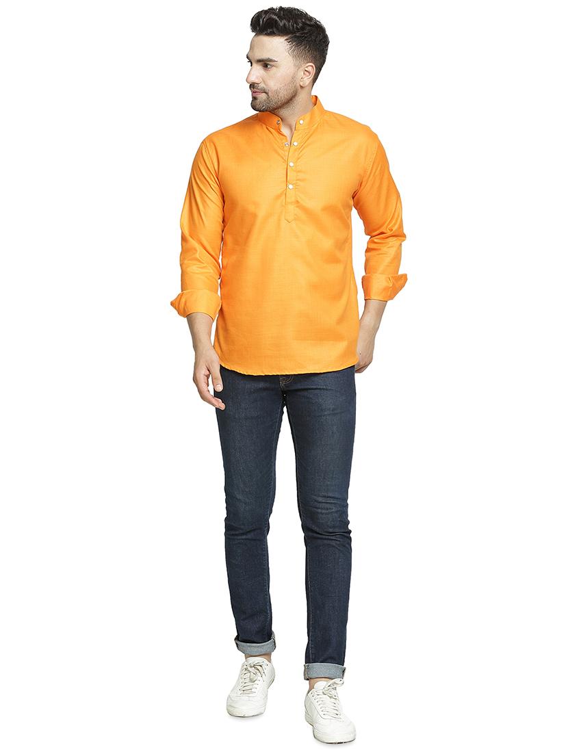 orange solid short kurta - 16717094 - Zoom Image - 4