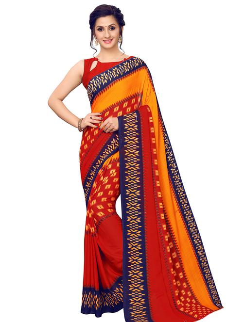 ikat printed saree with blouse - 16717234 - Standard Image - 1