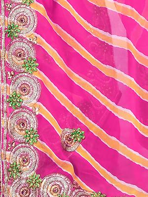 leheriya print bordered saree with blouse - 16717366 - Standard Image - 4