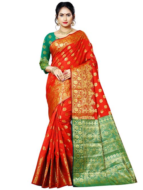 zari work bordered banarasi saree with blouse - 16717582 - Standard Image - 1