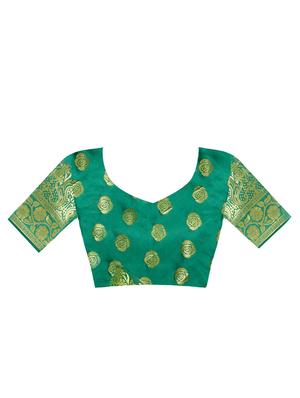 zari work bordered banarasi saree with blouse - 16717582 - Standard Image - 4
