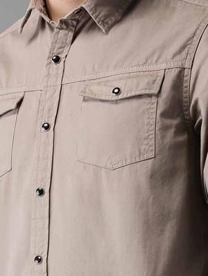 beige solid casual shirt - 16718723 - Standard Image - 4