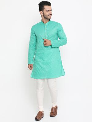 green jacquard medium kurta - 16718882 - Standard Image - 4