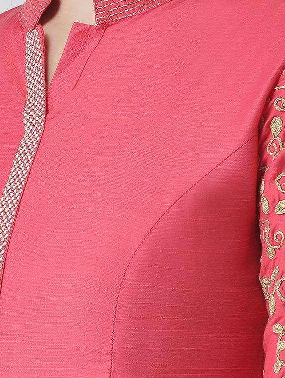 solid silk a-line kurta - 16719444 - Zoom Image - 4