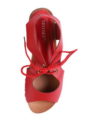 red lace-up sandals - 16720393 - Standard Image - 4