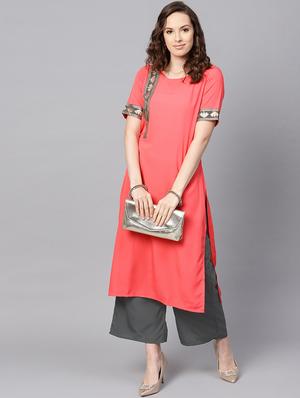 solid kurta palazzo set - 16720570 - Standard Image - 4
