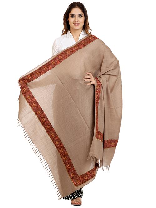 solid bordered pashmina shawl - 16721179 - Standard Image - 1