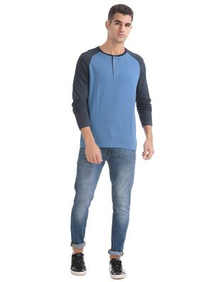 blue color block raglan t-shirt - 16721348 - Standard Image - 4