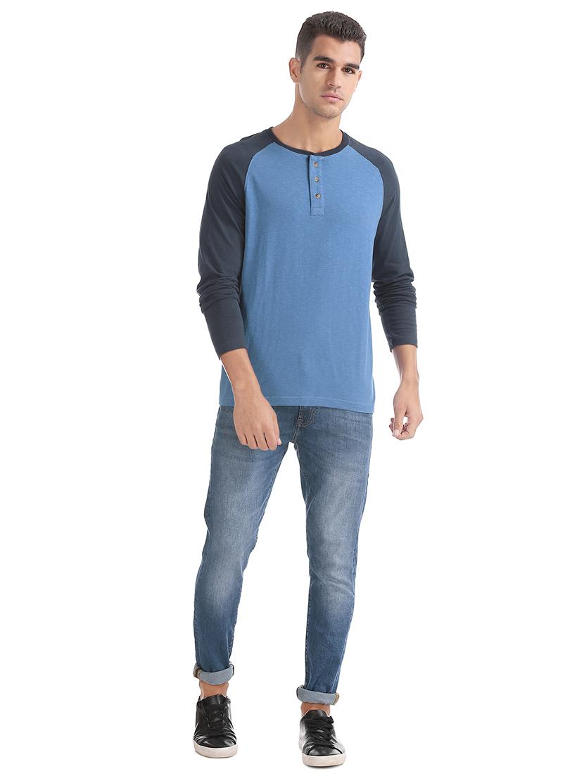 blue color block raglan t-shirt - 16721348 - Zoom Image - 4