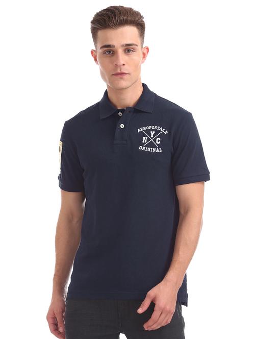 navy blue solid polo t-shirt - 16721455 - Standard Image - 1