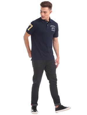 navy blue solid polo t-shirt - 16721455 - Standard Image - 4