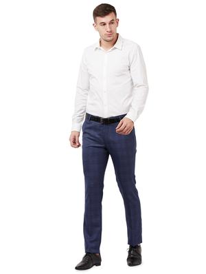 blue checkered flat front formal trouser - 16721732 - Standard Image - 4