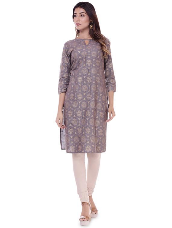 gold print straight kurta - 16723113 - Zoom Image - 4