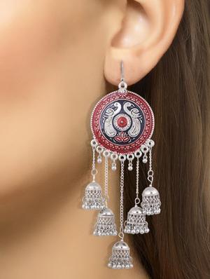 red metal jhumka earring - 16724729 - Standard Image - 4