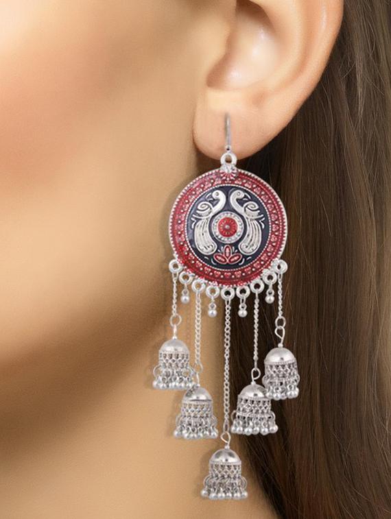red metal jhumka earring - 16724729 - Zoom Image - 4