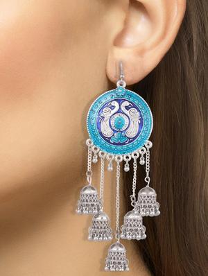 blue metal jhumka earring - 16724730 - Standard Image - 4