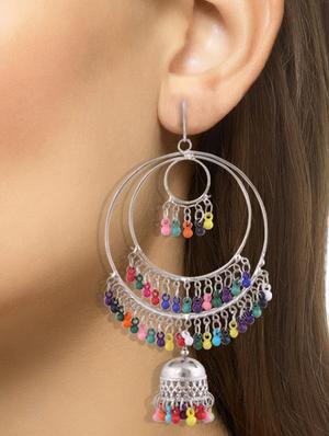 multi colored metal jhumka earring - 16724738 - Standard Image - 4
