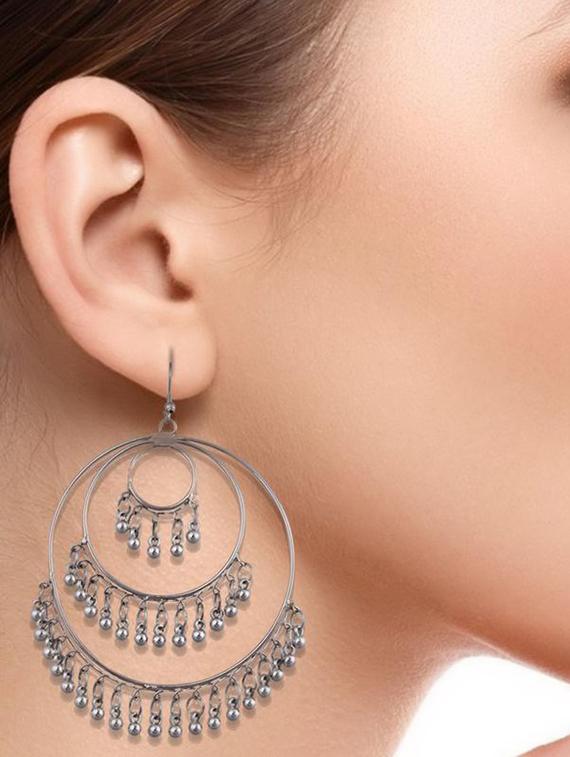 silver metal jhumka earring - 16724741 - Zoom Image - 4
