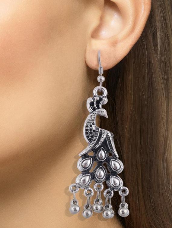 silver metal jhumka earring - 16724742 - Zoom Image - 4