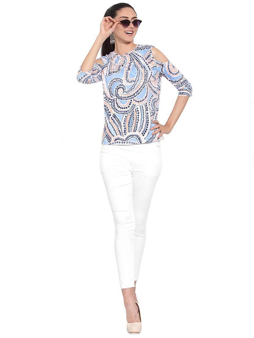 cold shoulder printed top - 16725890 - Zoom Image - 4