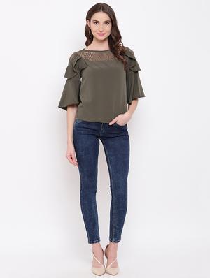bell sleeved mesh panel top - 16730483 - Standard Image - 4